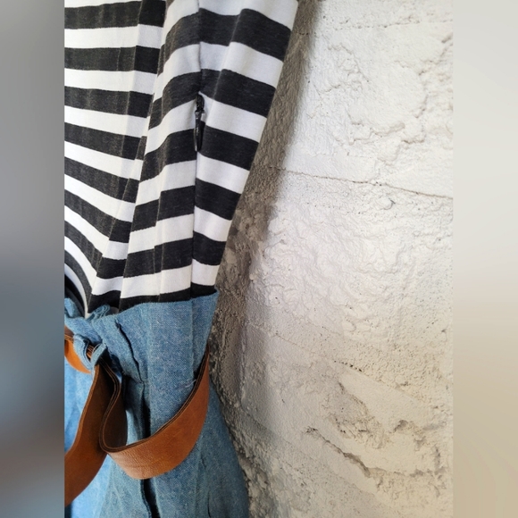 Denim & Striped Tee Dress, comes with Tan Belt. - Picture 8 of 9